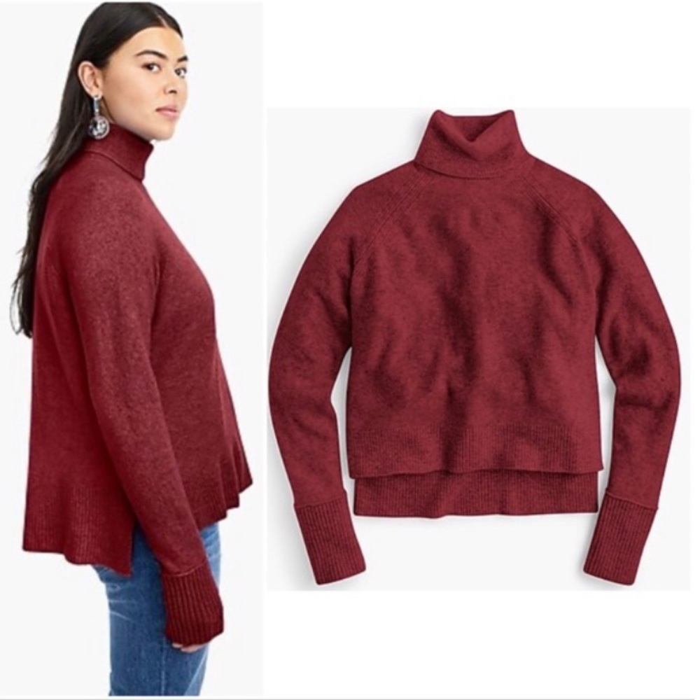 J.Crew Merino Wool Burgundy Turtleneck Split Hem Sweater